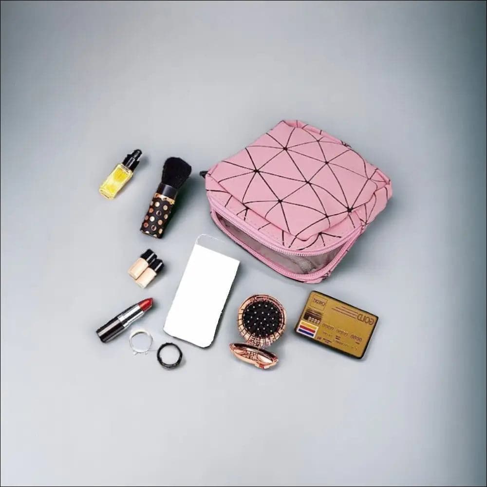 Trousse à Maquillage Carré Géométrique Rose