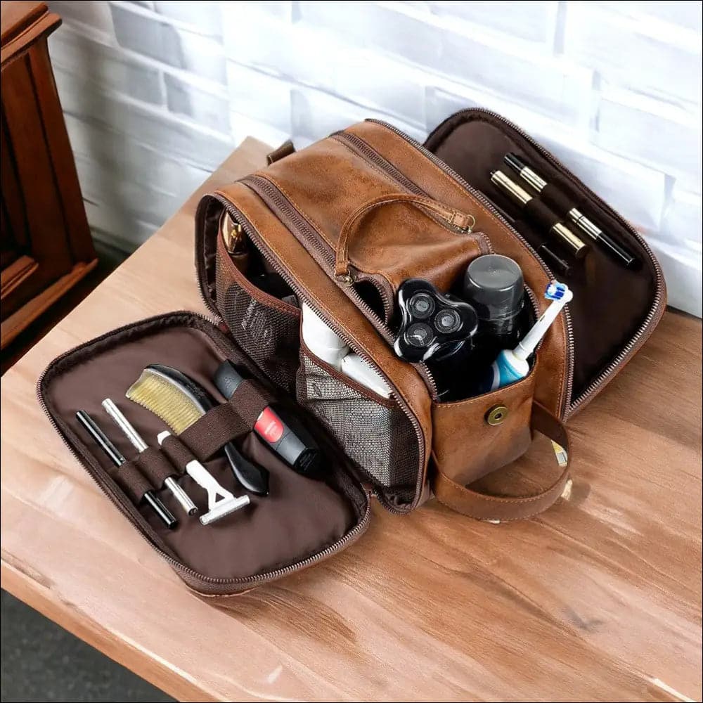 Trousse De Toilette Brun Complète Pour Homme