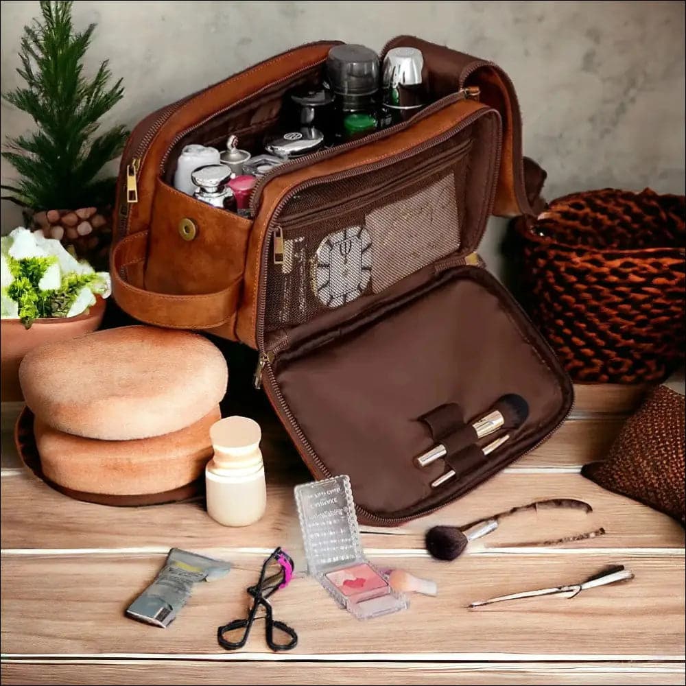 Trousse De Toilette Brun Complète Pour Homme