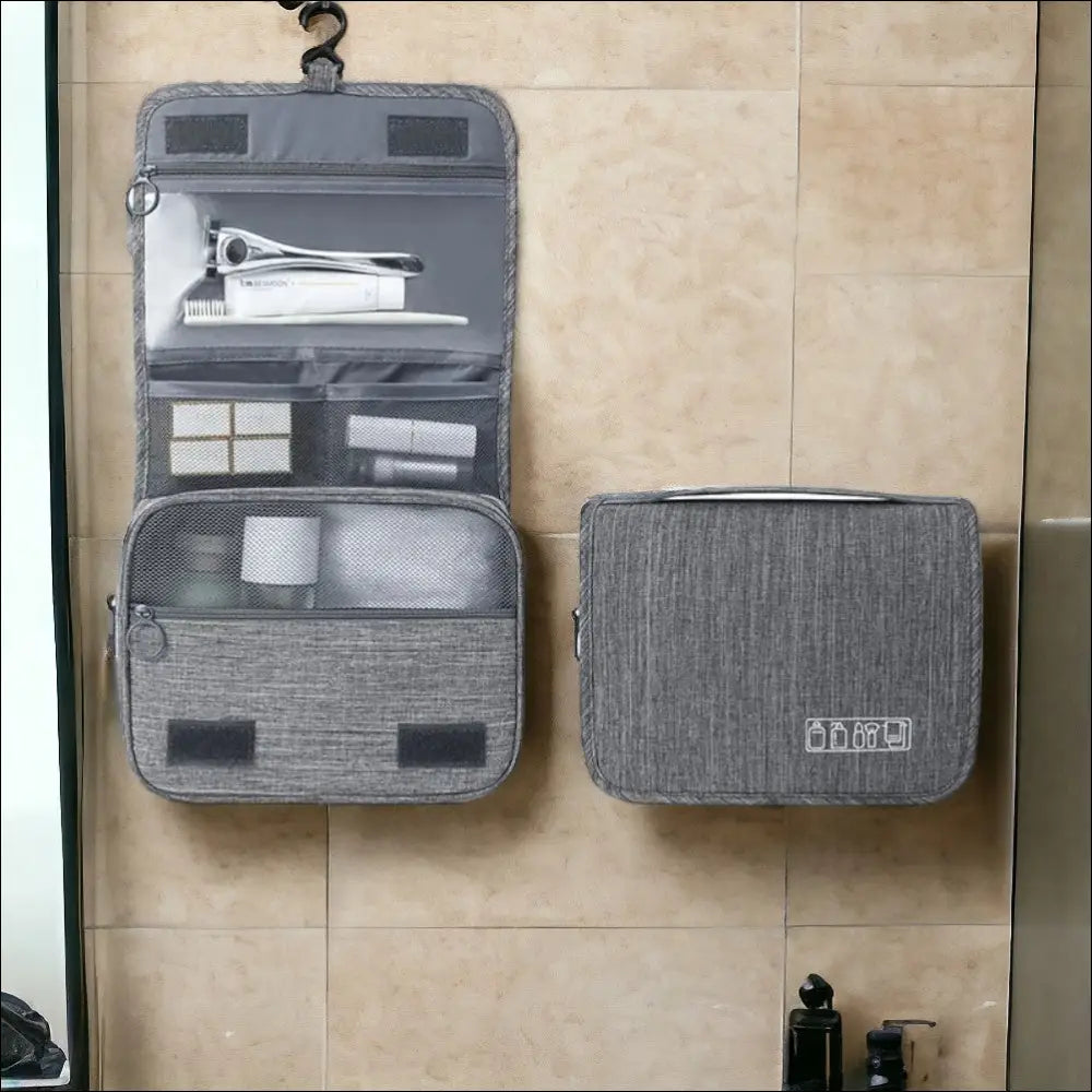 Trousse De Toilette Dépliante Gris Rayure