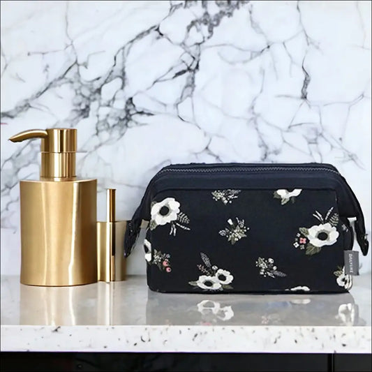 Trousse De Toilette Femme De Voyage Fleur Noir