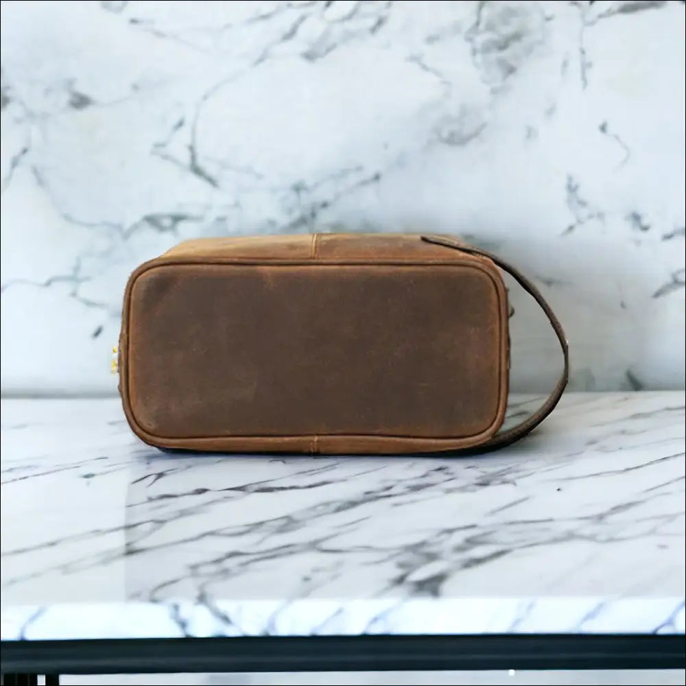 Trousse De Toilette Homme En Cuir Vintage Marron Personnalisé