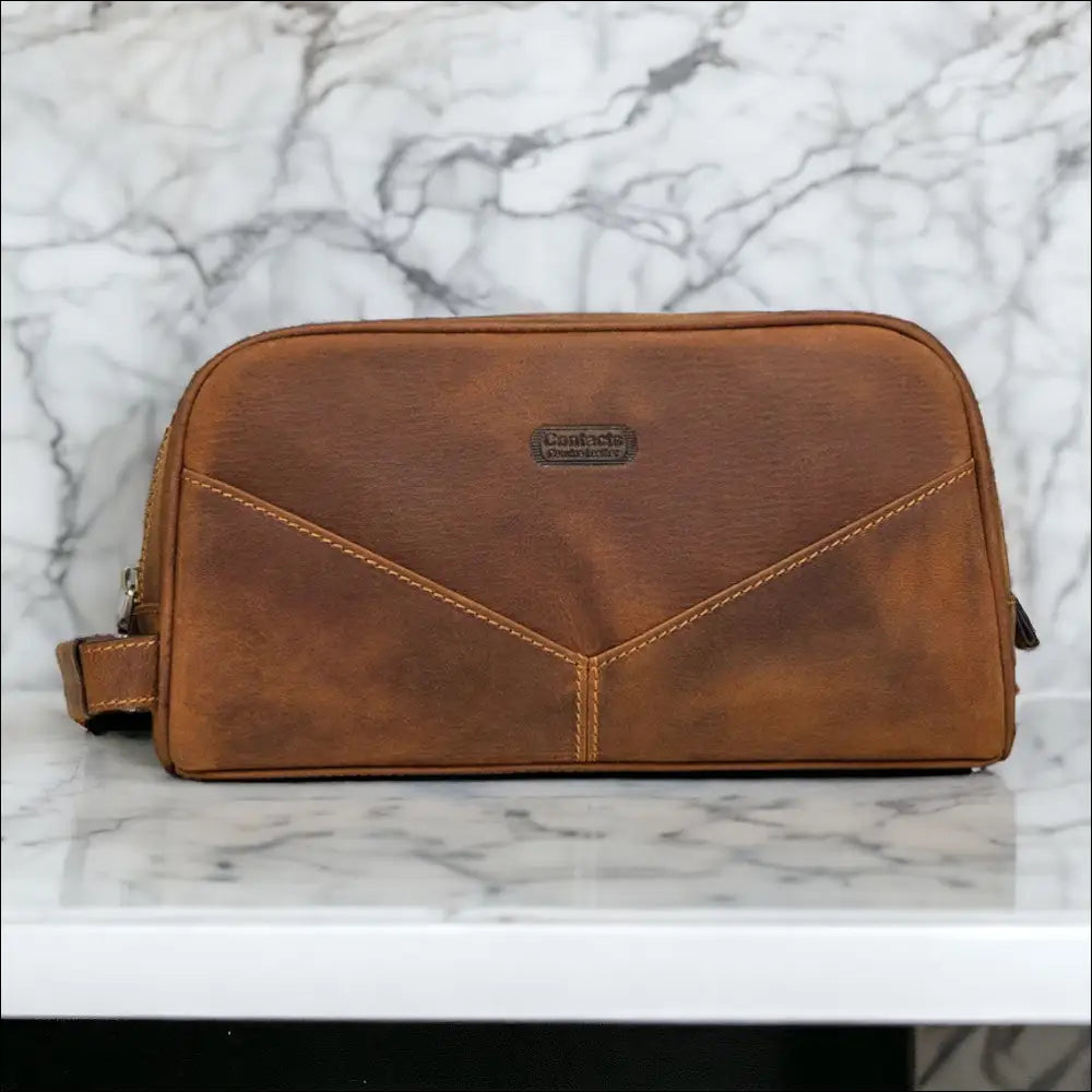 Trousse De Toilette Homme Marron En Cuir Personnalisé